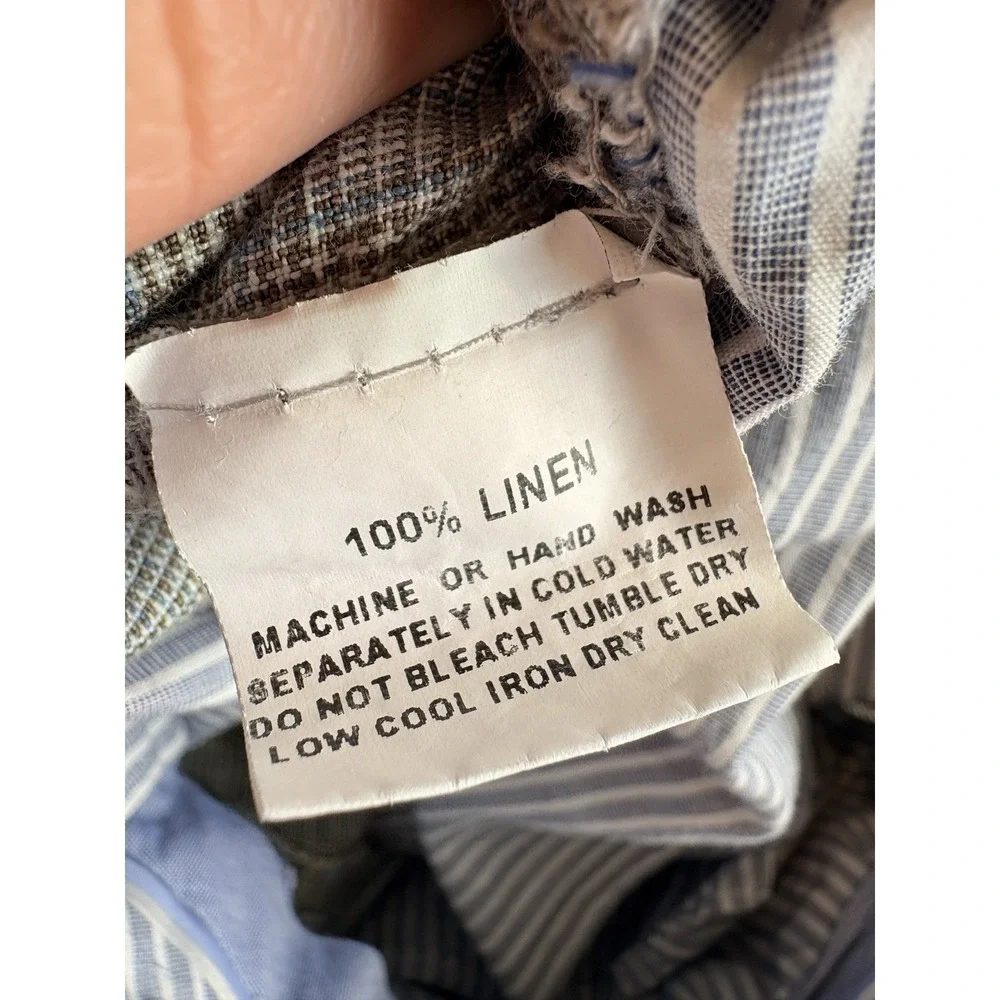 Berle Mens Linen Trousers 34x26 Plaid Check Blue Grey Flat Front Dress Pants